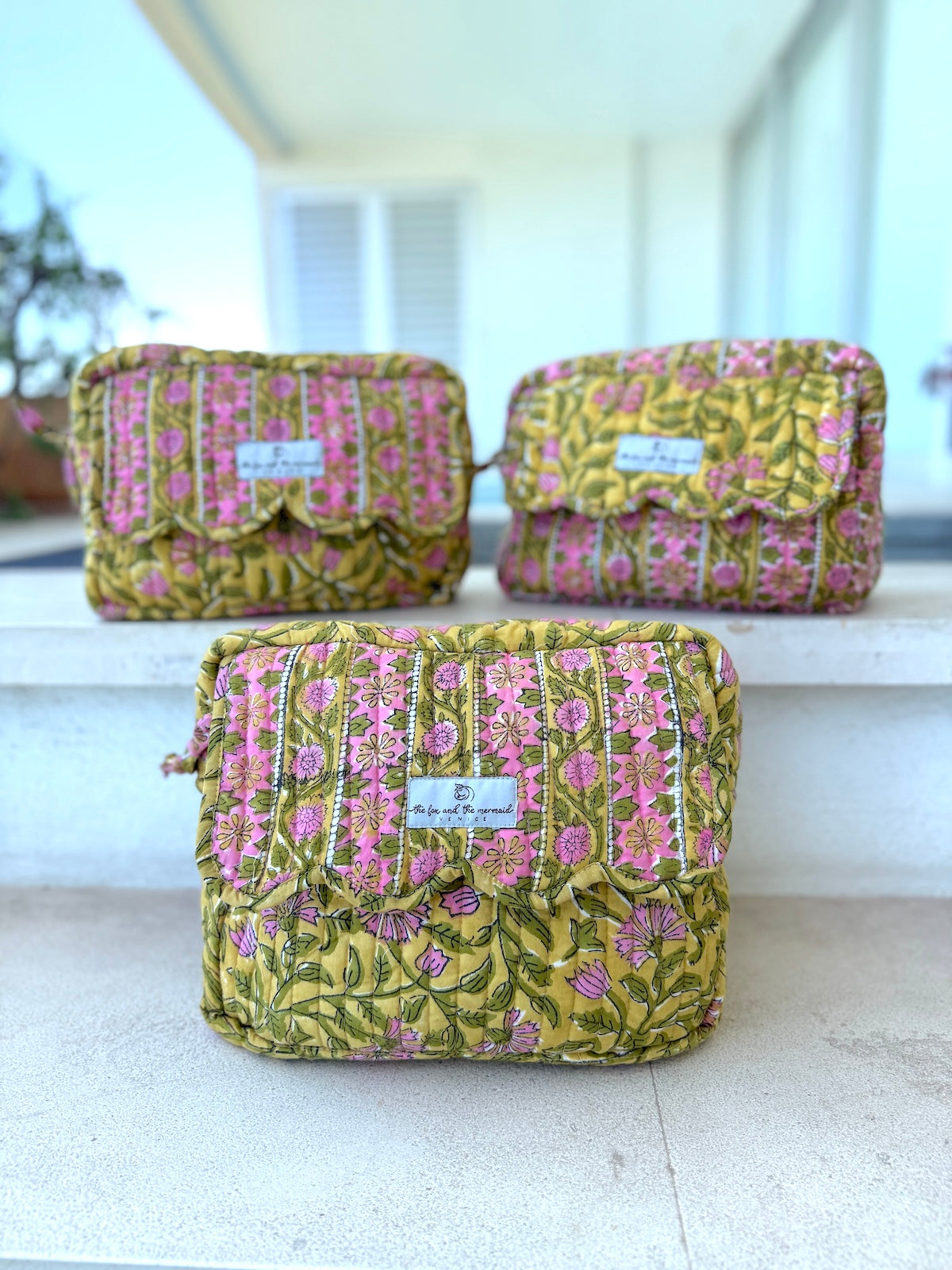 yellow and pink travel bag set - the fox and the mermaid