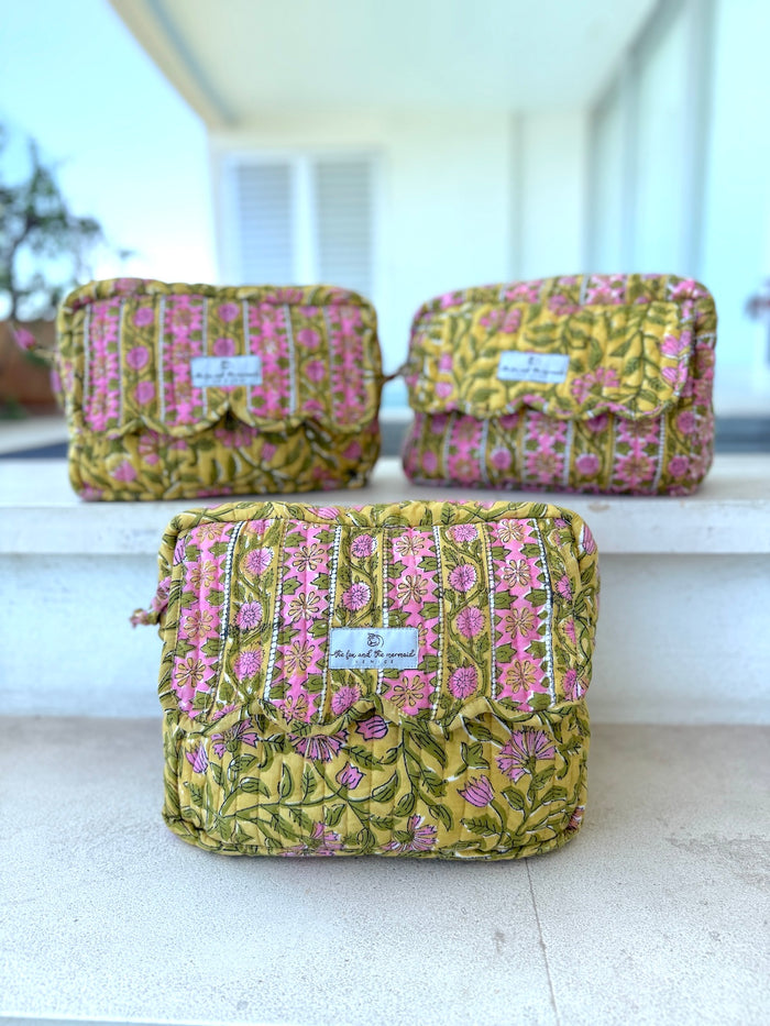 yellow and pink travel bag set - the fox and the mermaid