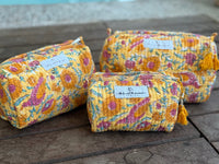 yellow cosmetics bags with bird print - The Fox and the Mermaid