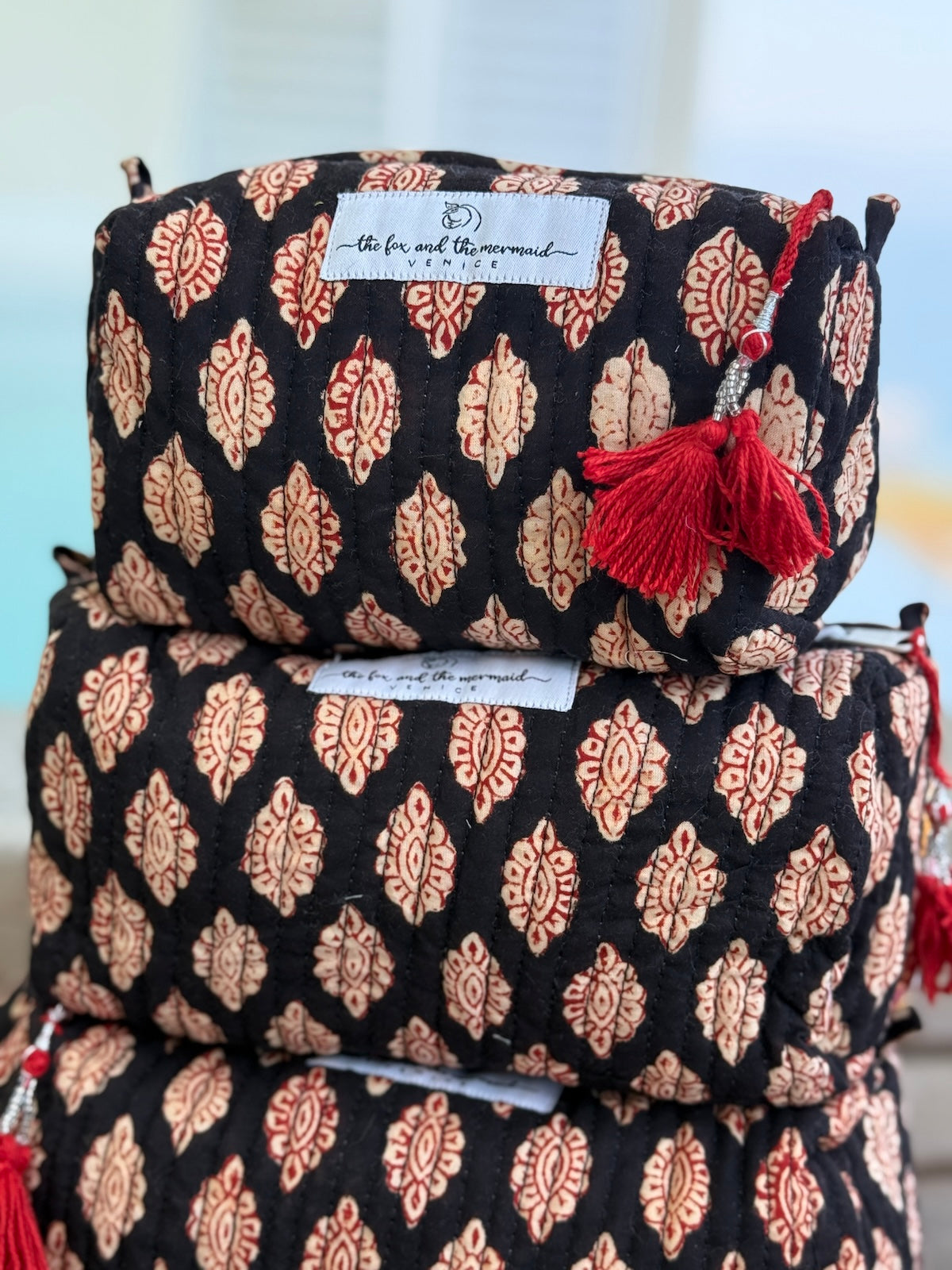 close up of black cotton cosmetics bag - The Fox and the Mermaid