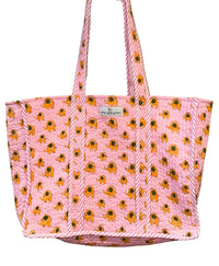 block printed tote with elephant print