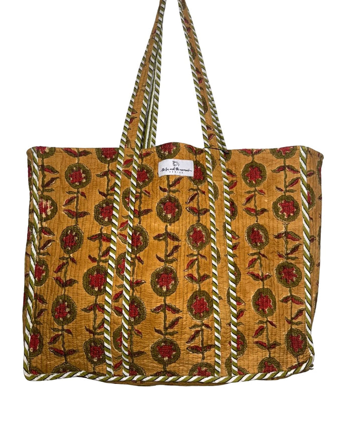 mocha and red cotton bag