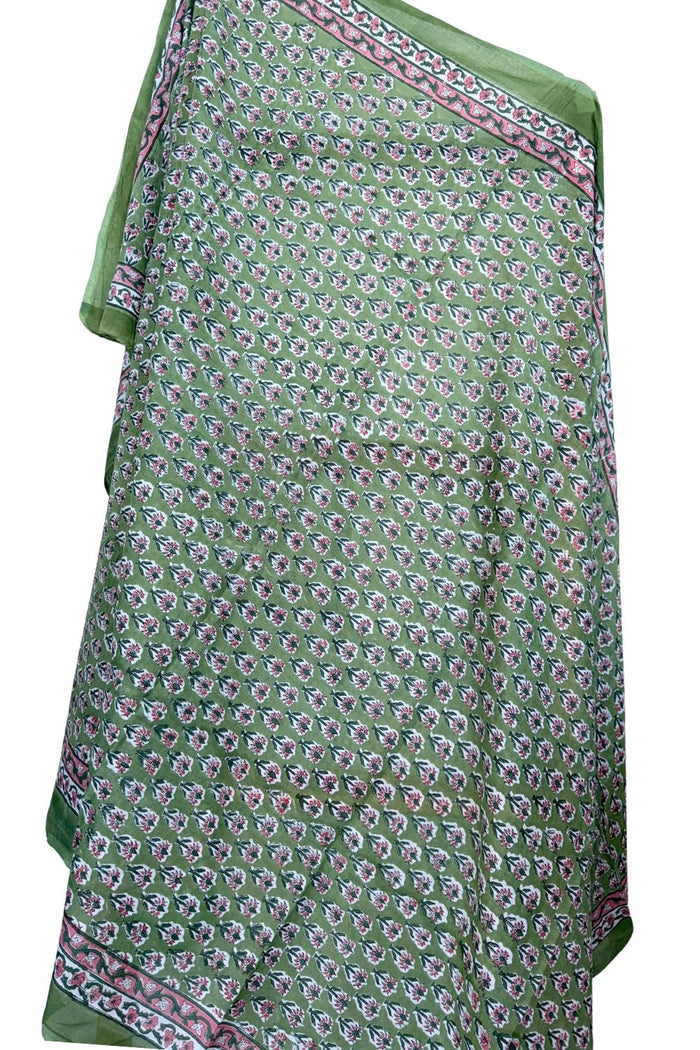 dark green sarong with pink bhutti flowers - The fox and the mermaid