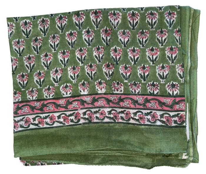 green cotton sarong with pink flower details - The Fox and the Mermaid