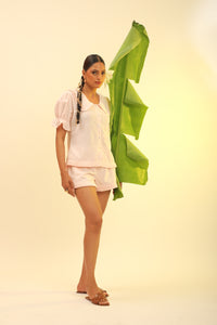 pink linen set with ruffles  - The Fox and the Mermaid