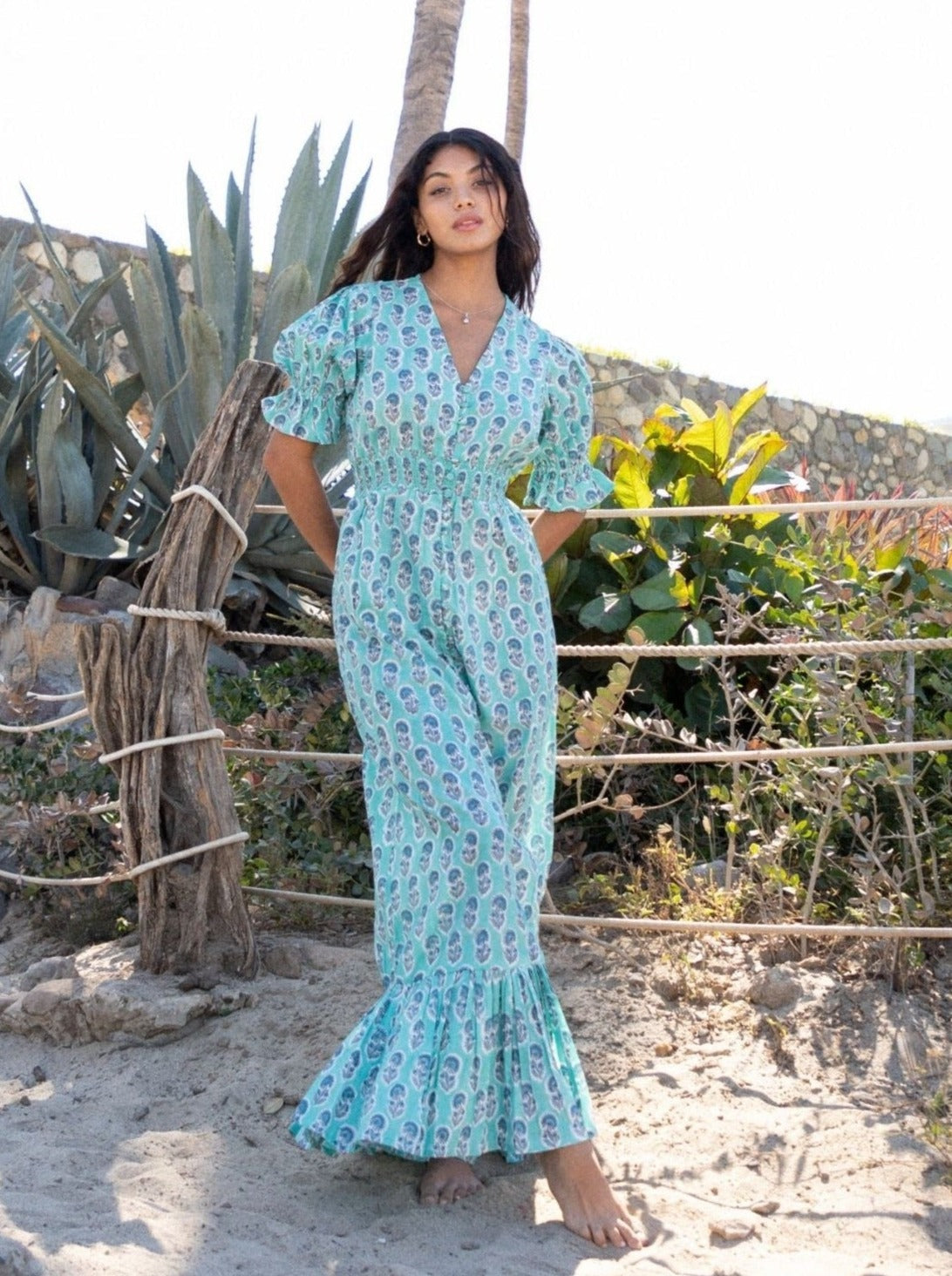 blue maxi with puff sleeves blue indian dress with straps - The Fox and the Mermaid