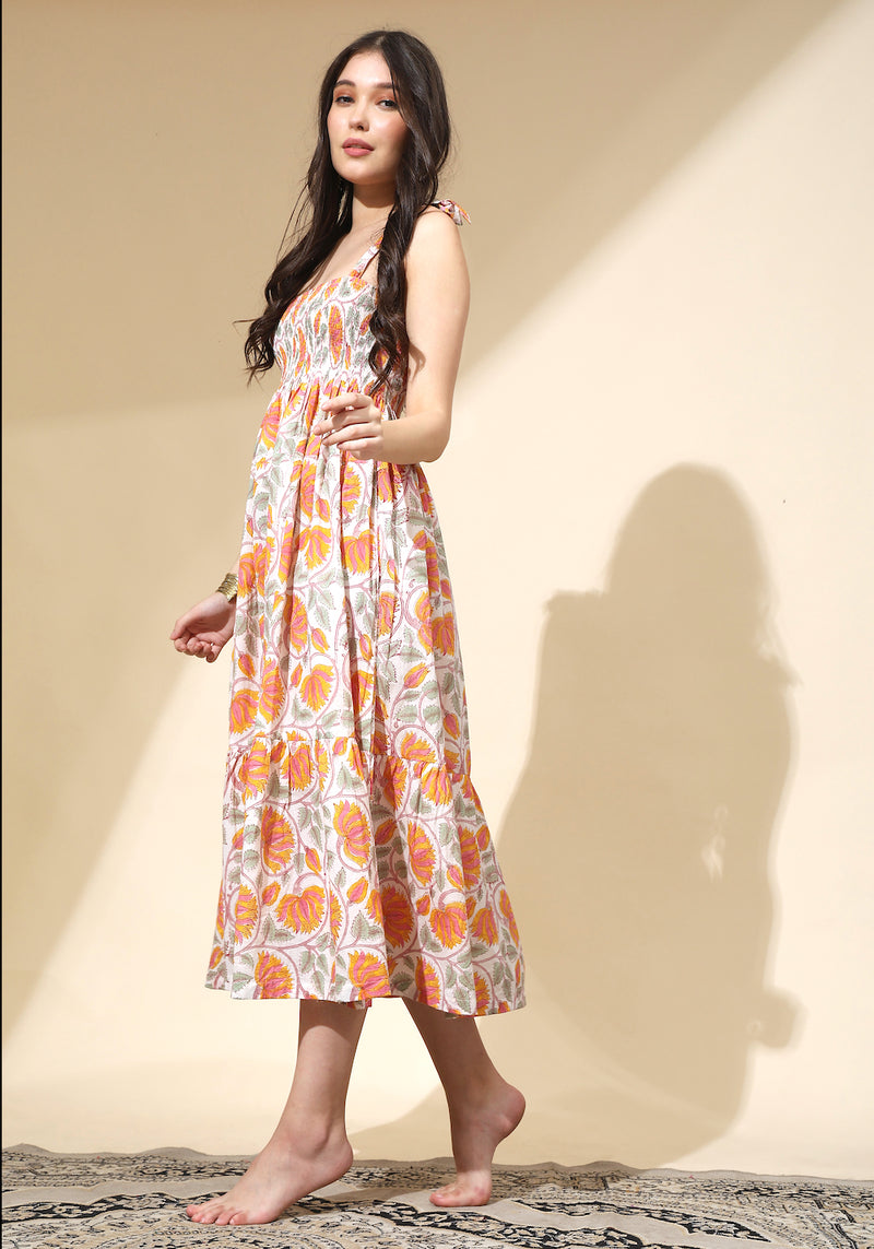 long orange sun dress with tie straps  - The Fox and the Mermaid