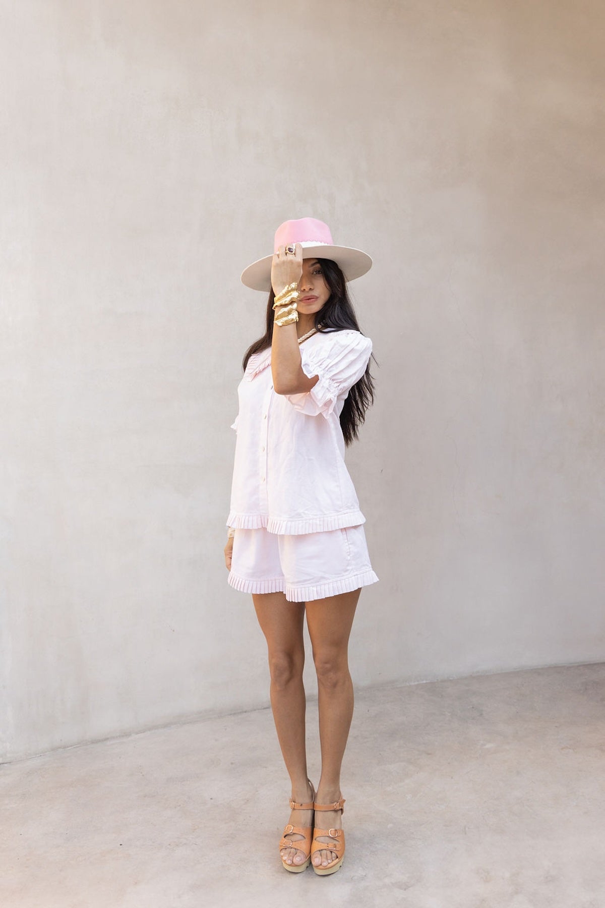 pink linen top and skirt with box pleats - The Fox and the Mermaid