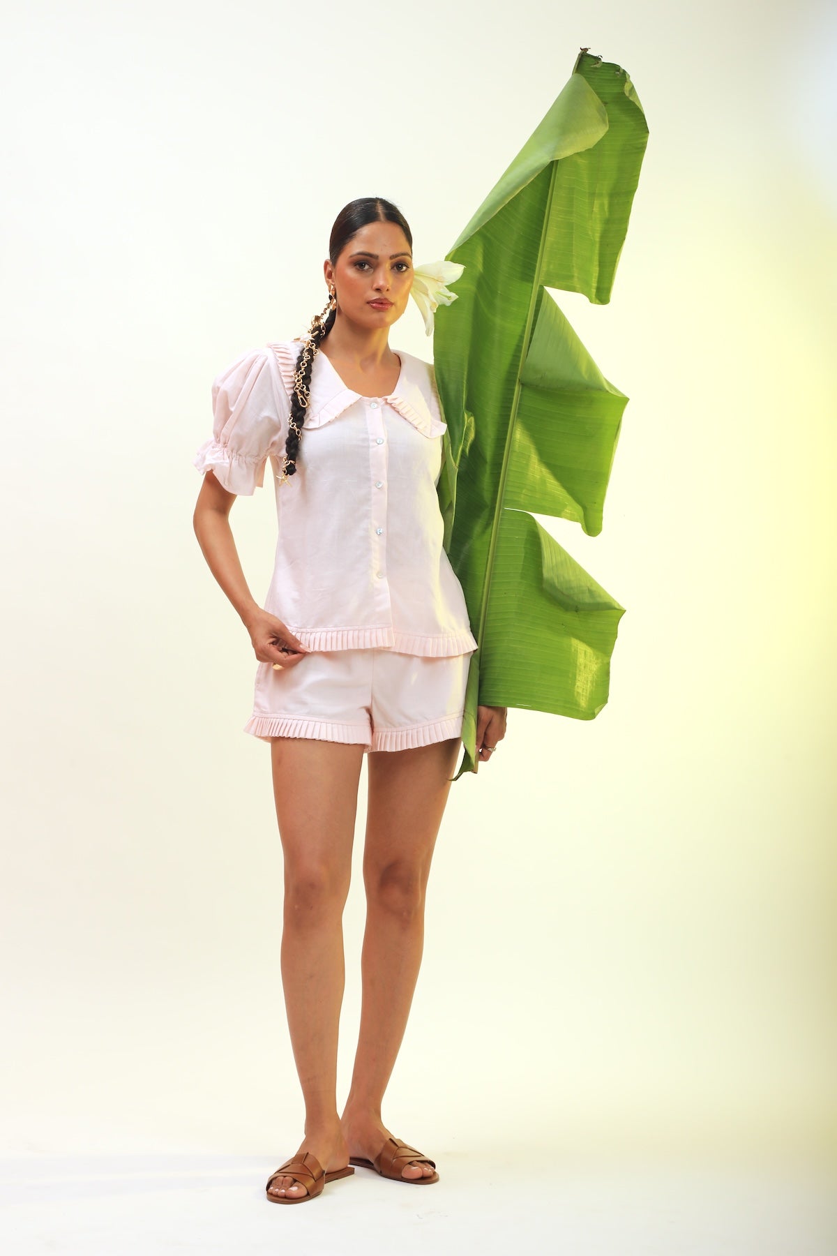 PINK linen set with box pleats
 - The Fox and the Mermaid