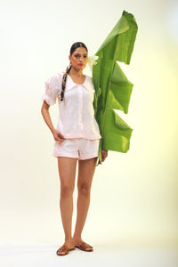 PINK linen set with box pleats
 - The Fox and the Mermaid