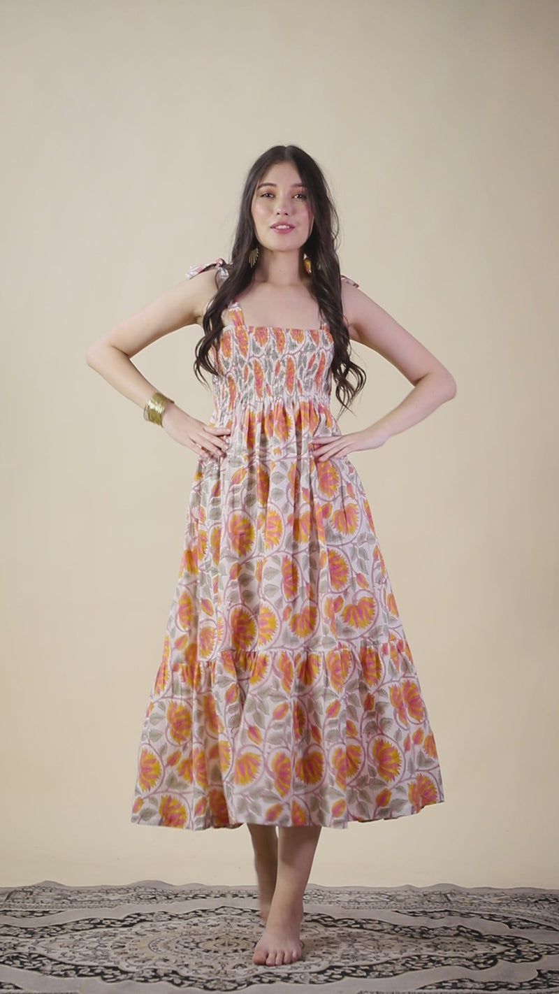 indian block printed dress with flowers - The fox and the mermaid