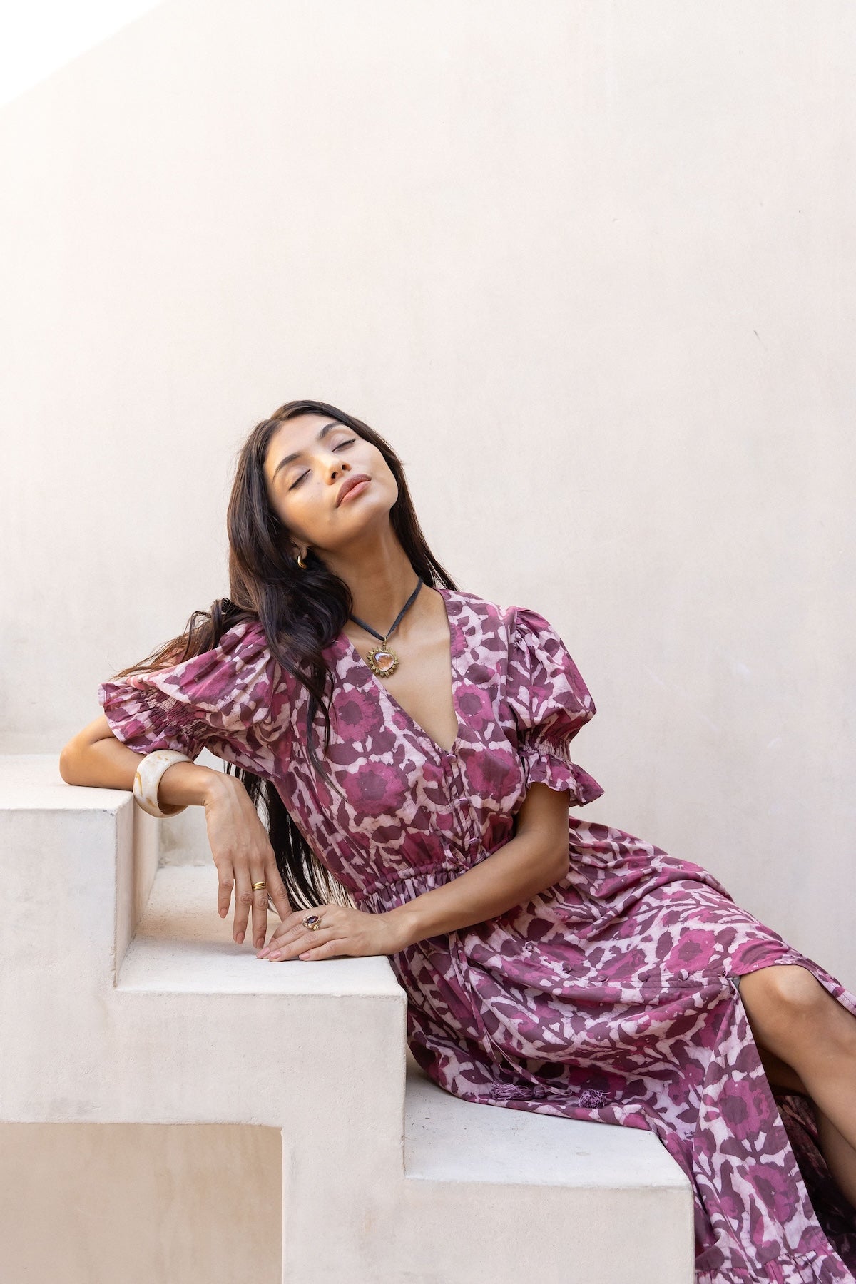 chinese dress ladies Watercolour Wine Printed Maxi Dress main image 1