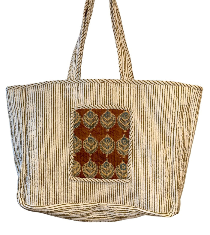 brown block printed bag - The Fox and the mermaid