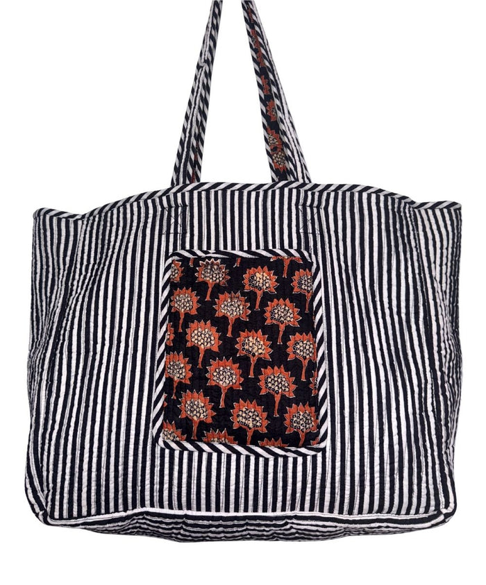 reversible black white and orage cotton bag