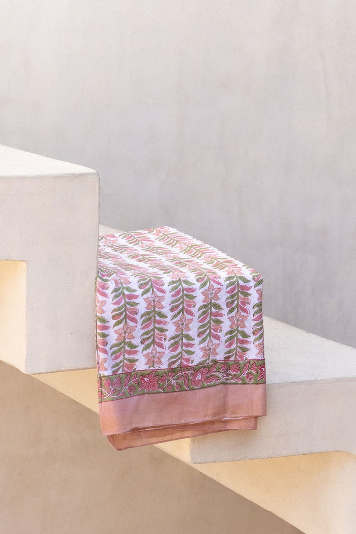 pink and white block printed sarong