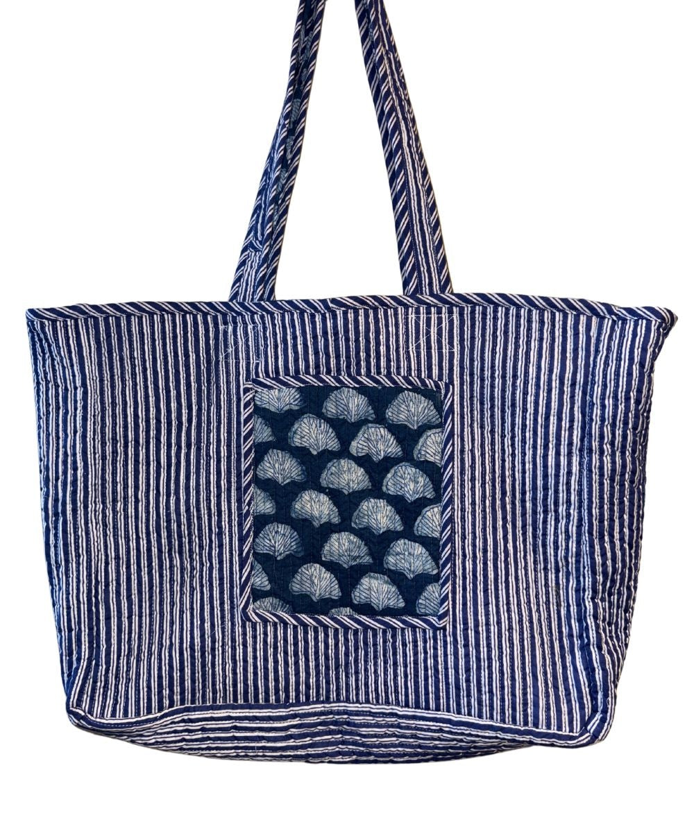 striped indigo market bag- The Fox and the mermaid