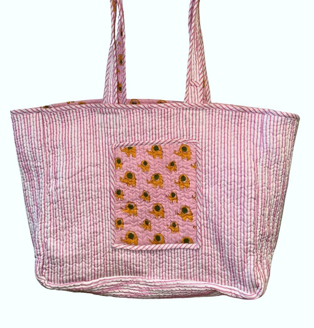 pink striped quilted tote bag - The Fox and the Mermaid