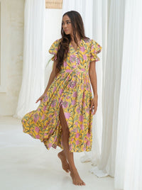indian yellow an dpink maxi dress - The Fox and the Mermaid