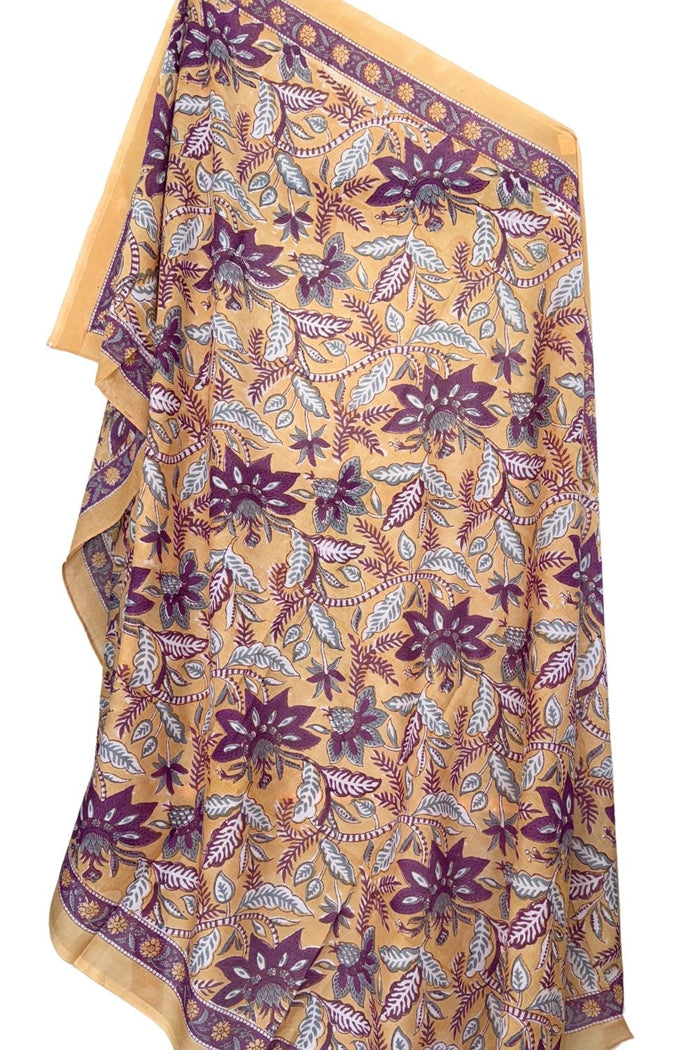 yellow sarong with purple flowers - The Fox and the Mermaid