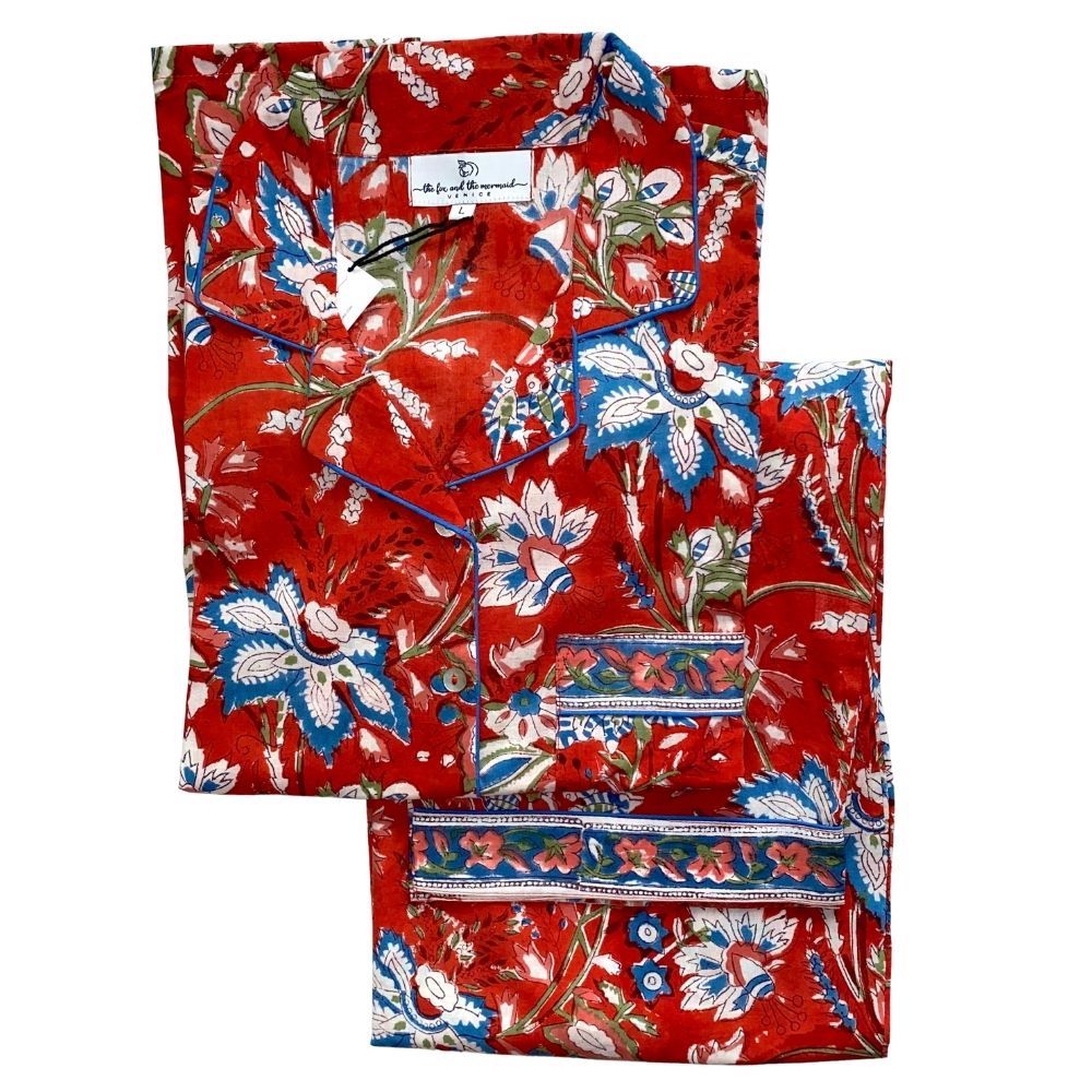 red block printed pajama set - The Fox and the Mermaid