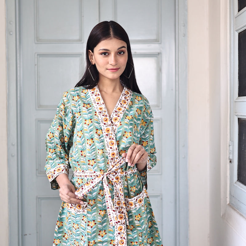 floral block printed indian robe