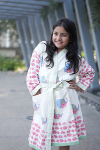 Children's Raja Block Printed Waffle Robe (Ages 6-12)
