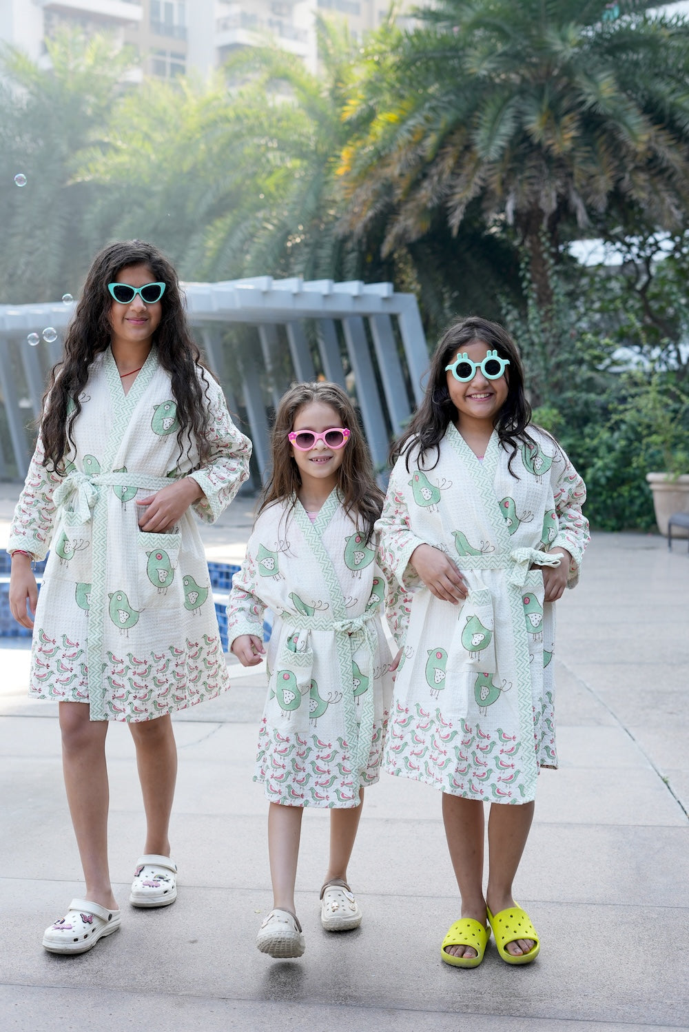 Children's Willow Block Printed Waffle Robe (Ages 6-12)
