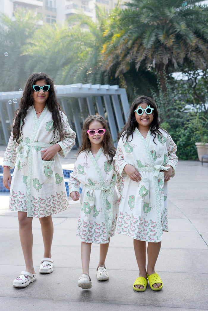 Children's Willow Block Printed Waffle Robe (Ages 6-12)