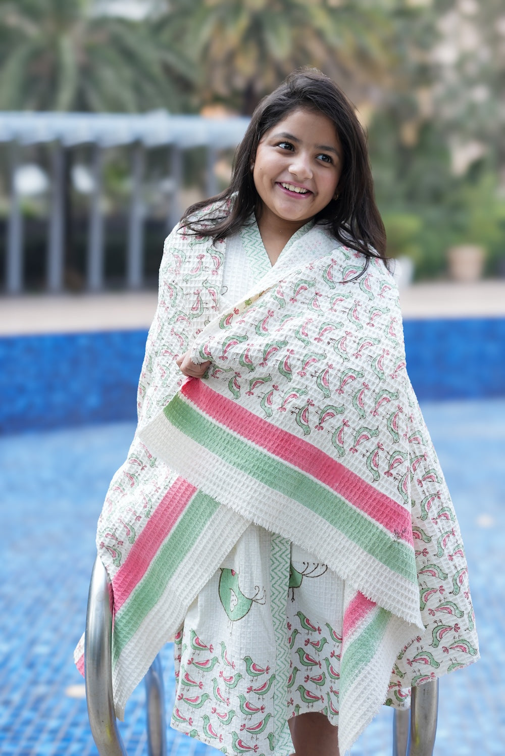 Children's Willow Block Printed Waffle Towel (Ages 6-12)