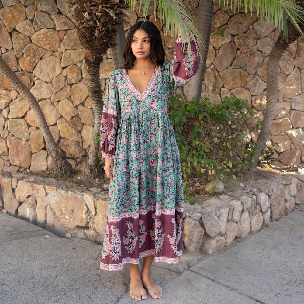 indian block printed green dress - The Fox and the Mer