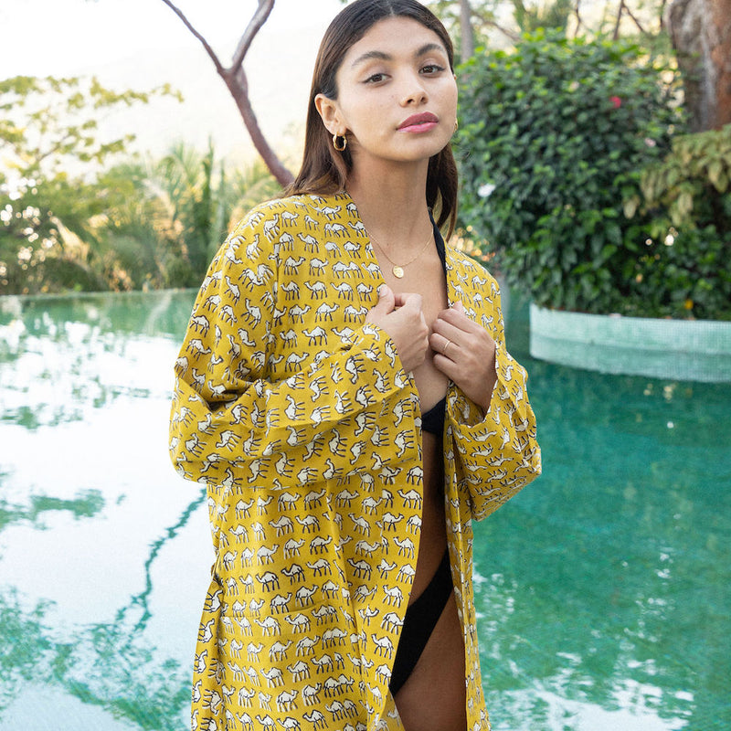 hand stampled camel print robe - The Fox and the Mermaid