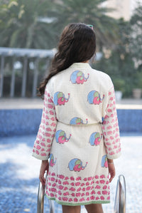 Children's Raja Block Printed Waffle Robe (Ages 6-12)