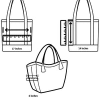 chart showing the exact measurements of the bag