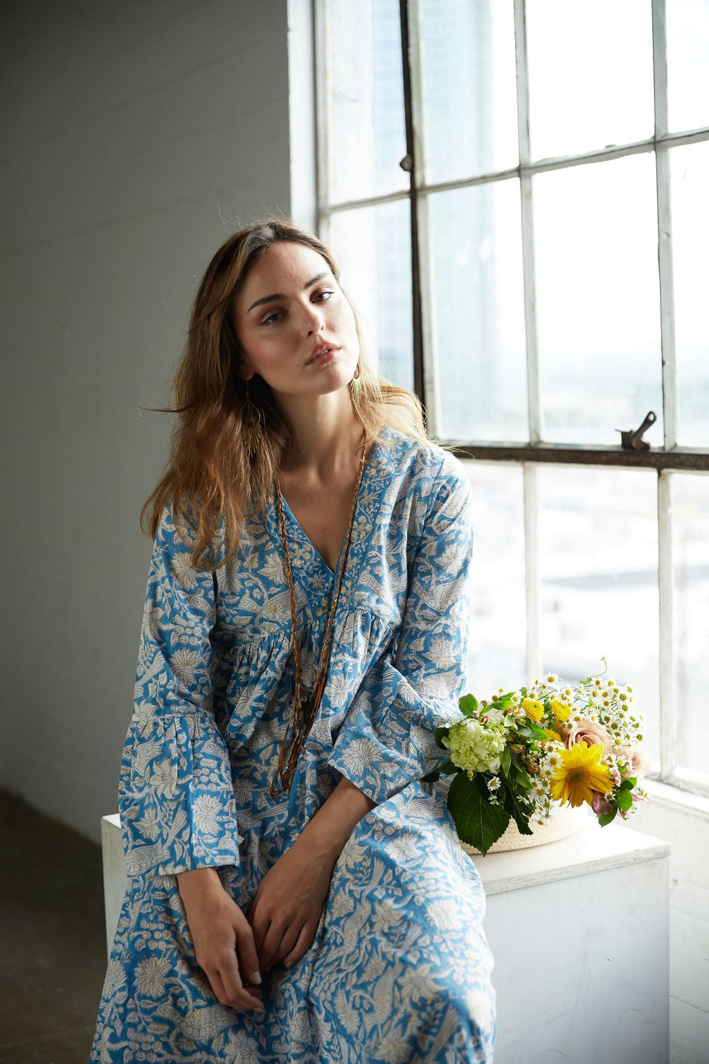 blue flare sleeve boho dress - The Fox and the Mermaid