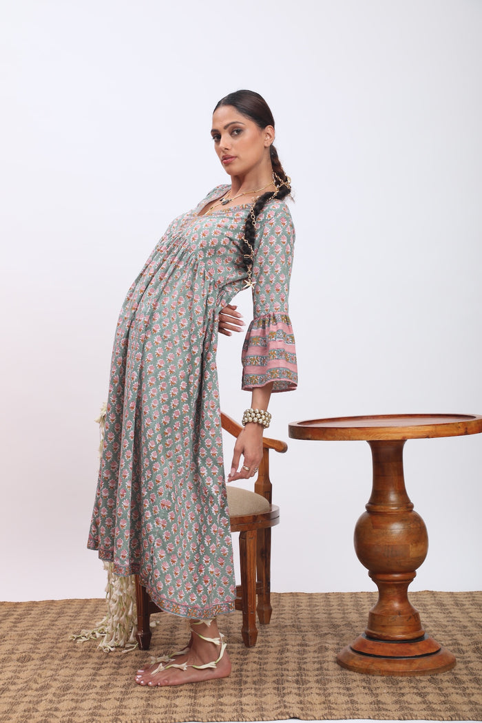 green block printed maxi - The Fox and the Mermaid