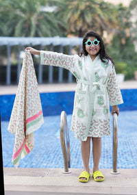 Children's Willow Block Printed Waffle Robe (Ages 6-12)