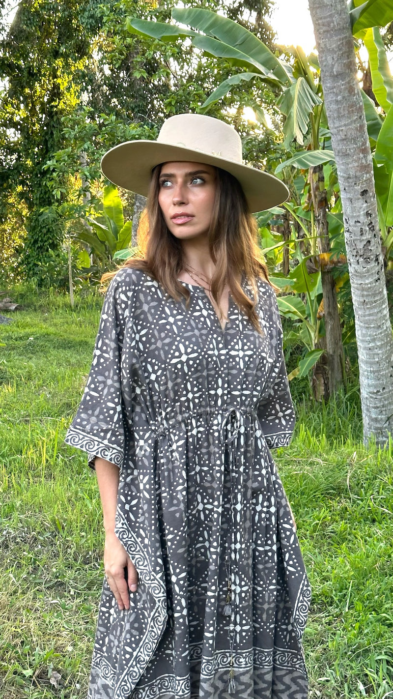 Block-Printed Cotton Kaftan in Cedar