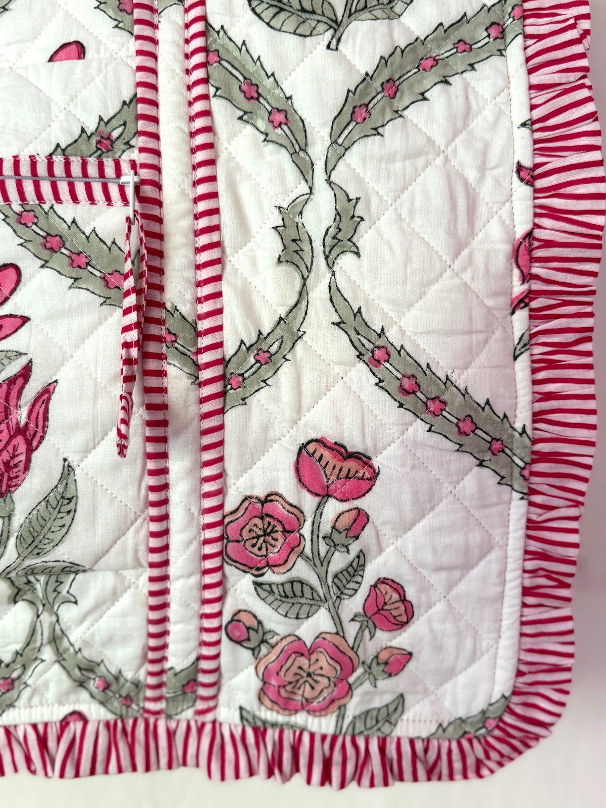 ruffle detail on quilted cotton bag