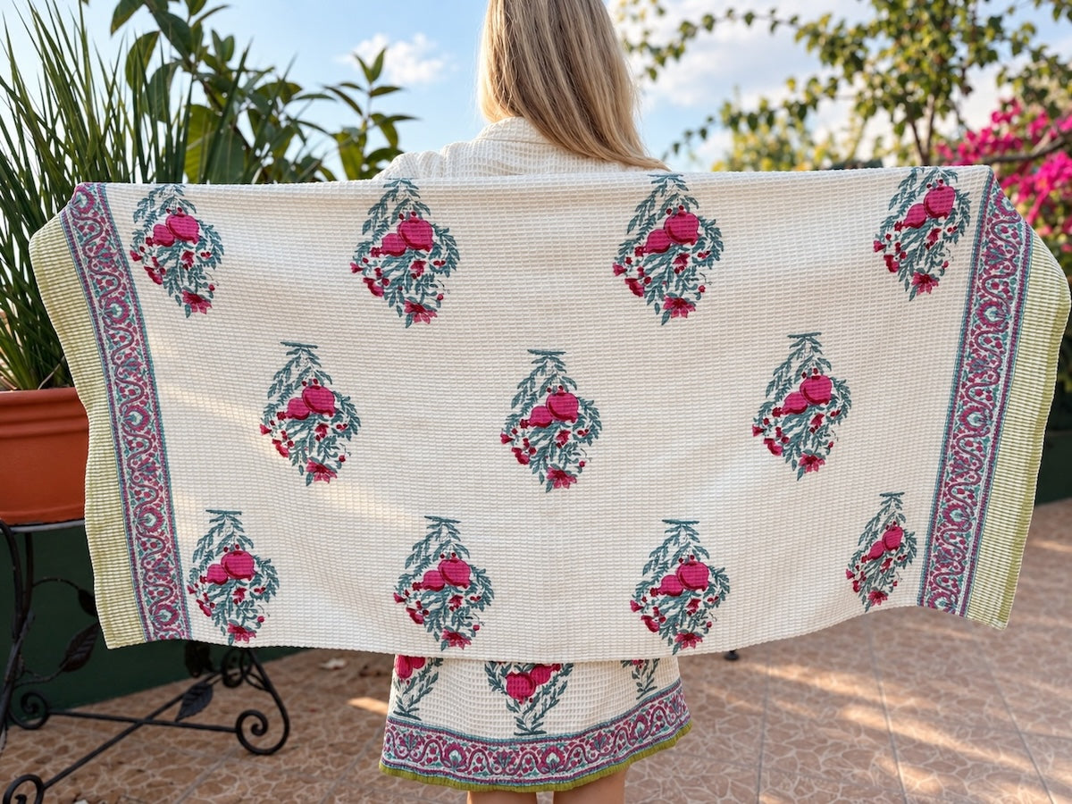 block printed waffle cotton towel 
