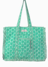 Reversible Quilted Block Printed Market Bag with Ruffles