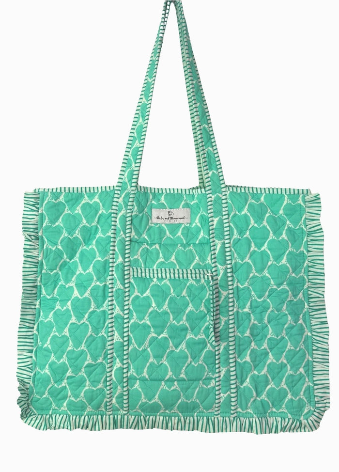 Reversible Quilted Block Printed Market Bag with Ruffles