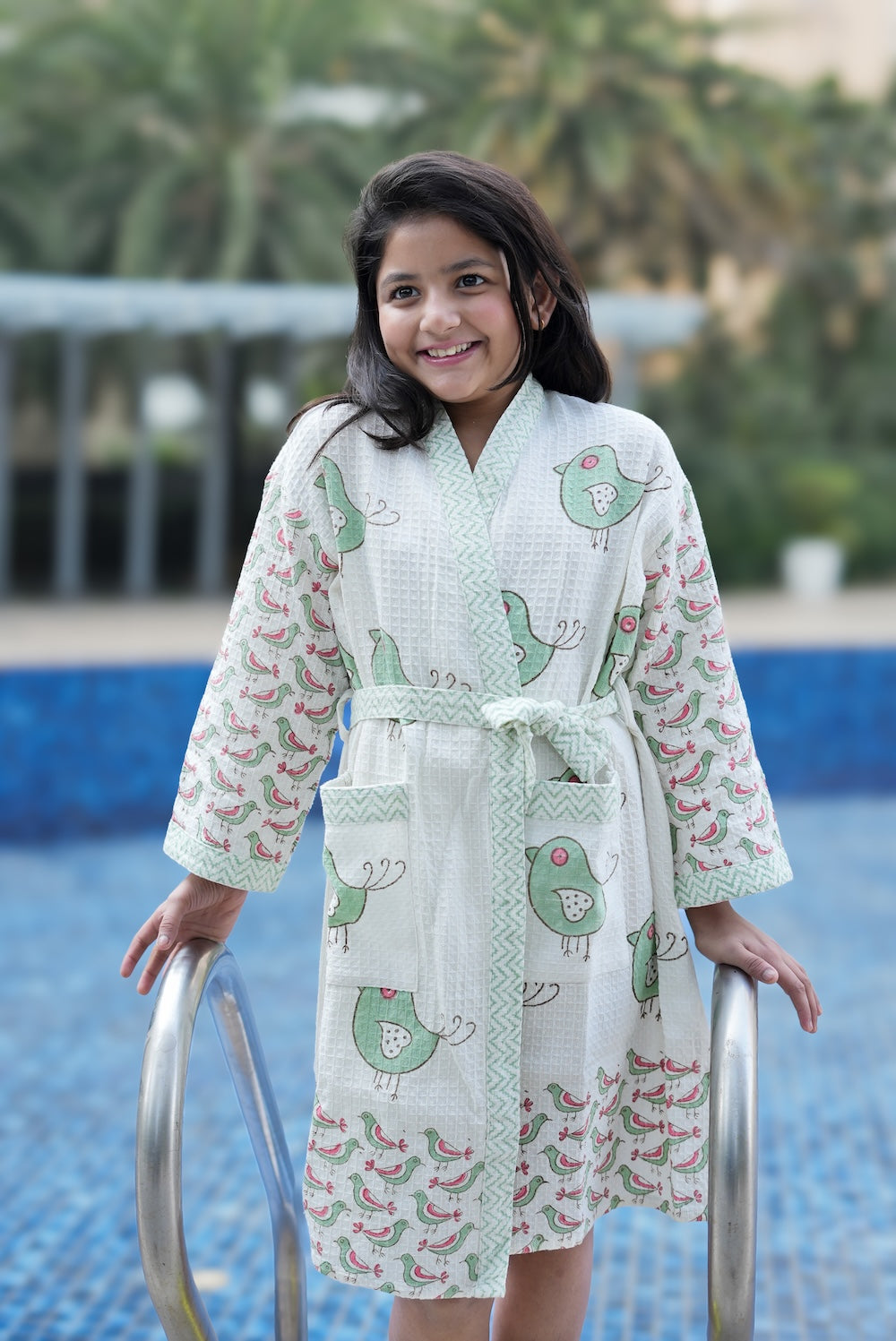 Children's Willow Block Printed Waffle Robe (Ages 6-12)