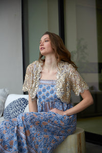 indian maxi length block printed sundress with shoulder ties