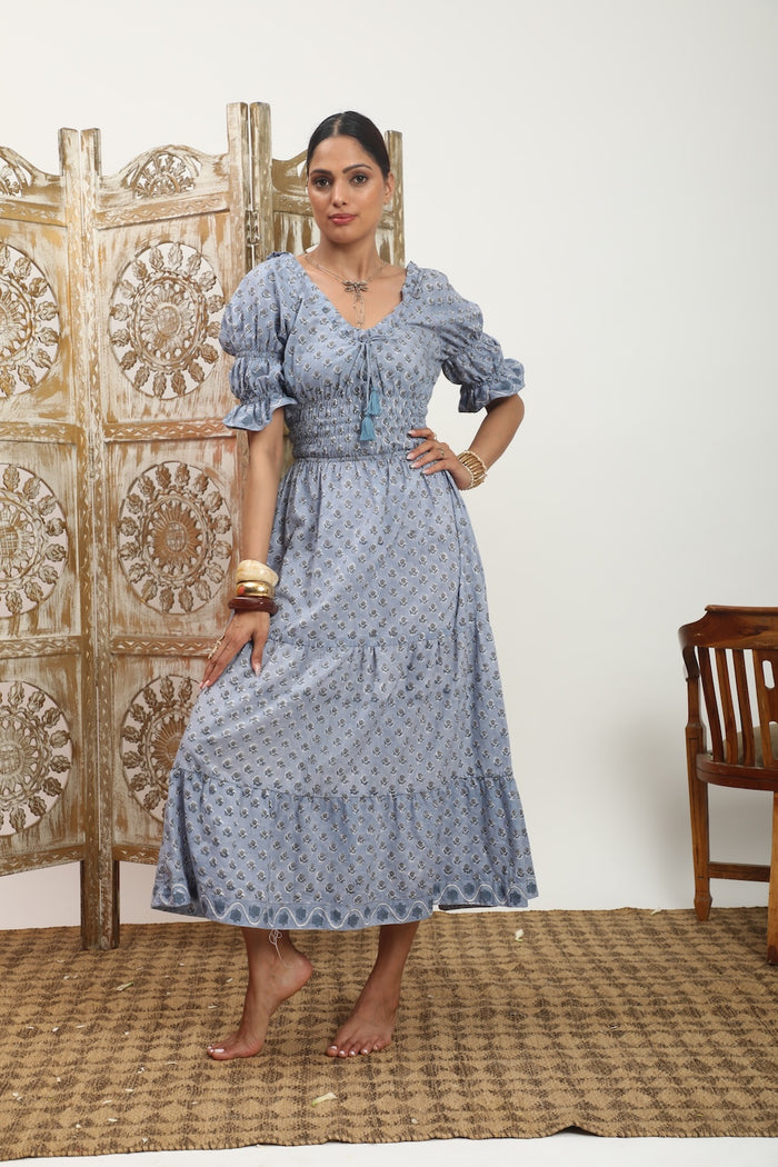 blue double sleeve midi dress - the fox and the mermaid