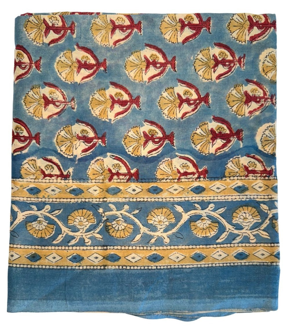 blue indian sarong with red flowers - The Fox and the Mermaid
