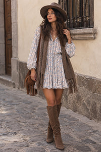 short long sleeve block printed mini