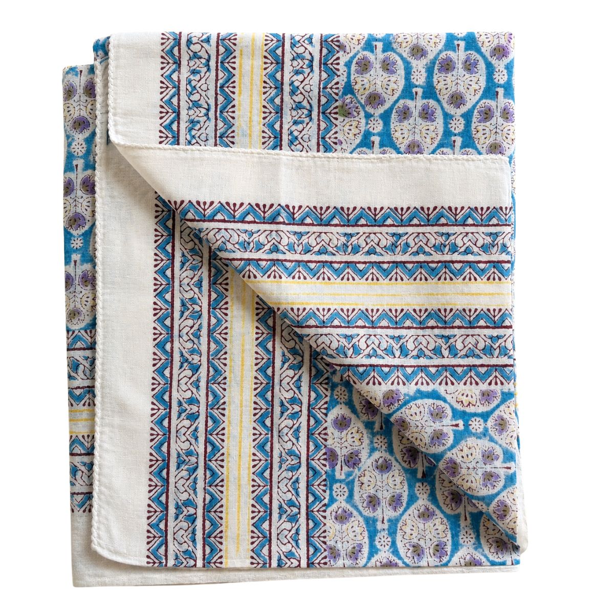 blue yellow and purple block printed sarong