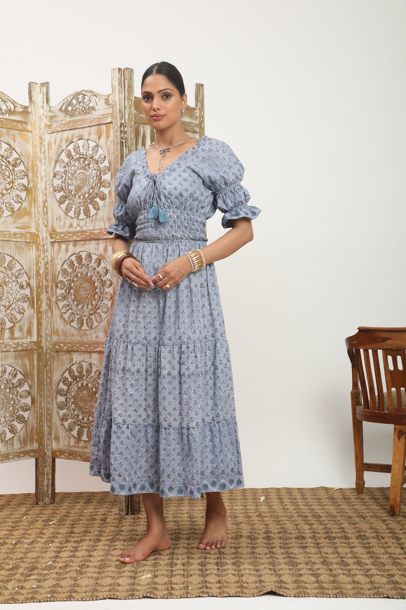 Blue block printed maxi dress - The Fox and the Mermaid
