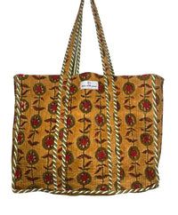 mocha and red cotton bag