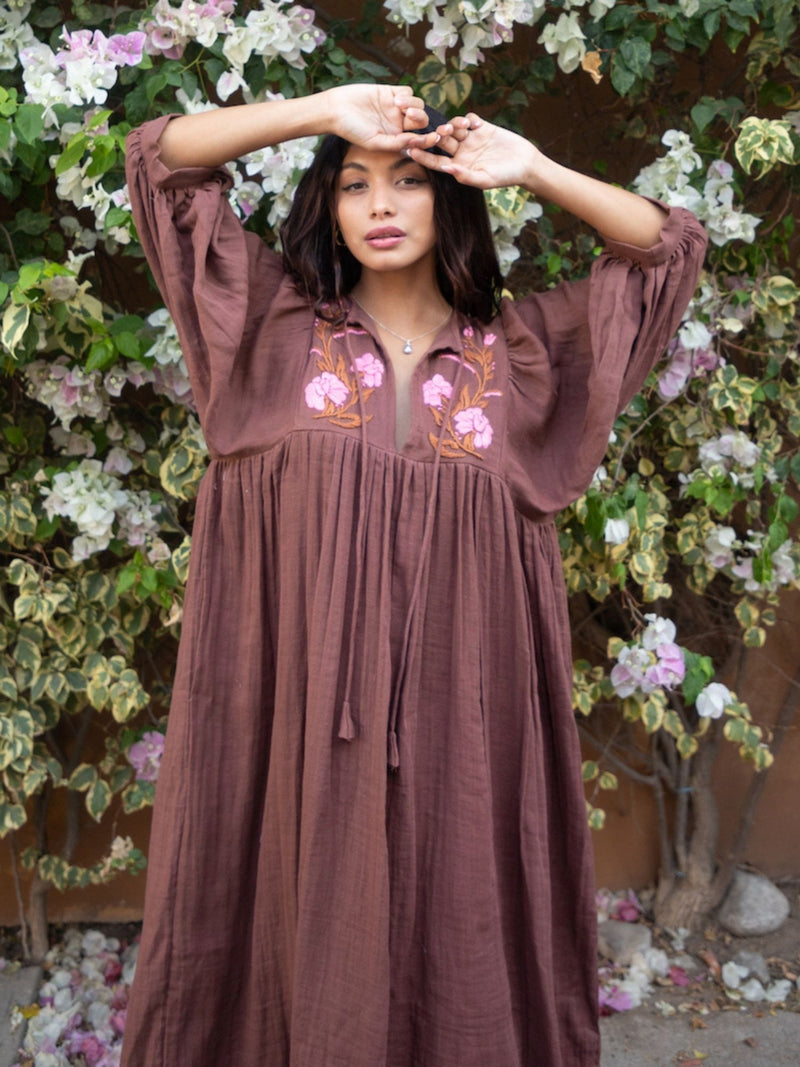 brown double gauze maxi indian dress flowy purple maxi sun dress - The Fox and the Mermaid